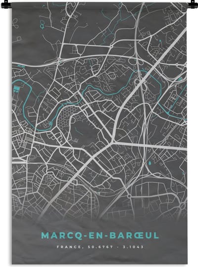 Wandkleed - Wanddoek - Marcq-en-Barœul - Stadskaart - Kaart - Plattegrond - Frankrijk - 120x180 cm - Wandtapijt