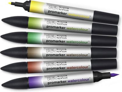 Winsor & Newton Watercolour Marker - aquarel stiften set - Basic Tones - 6 stuks