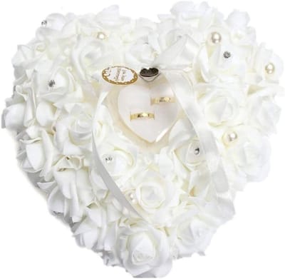 Romantisch Spruce Kussen voor Pasgeborenen met Hart Ringen en Rozen, 24 x 25 cm, Zacht Satijn en Decoratieve Accessoires