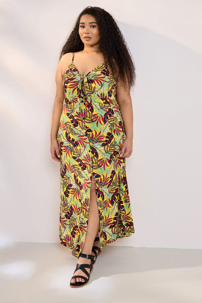 Yours Gele Maxijurk Met Tropische Bladprint Size 44