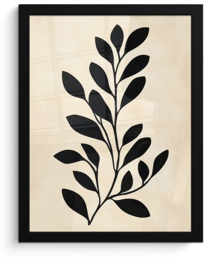 Poster in lijst - Fotolijst 30x40 cm - Posters - Minimalistisch - Tak - Bladeren - Zwart - Posterlijst zwart - Decoratie - Wanddecoratie woonkamer - Muurdecoratie slaapkamer