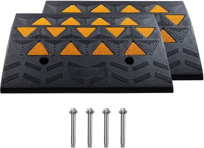 Rubberen Oprijplaat, Set Van 2, 15,2 cm Oprijhoogte, Robuuste Oprijplaten met Een Draagvermogen Van 15 Ton, Oprijplaten met Stabiele Roosterstructuur voor Auto'S, Rolstoelen, Fietsen