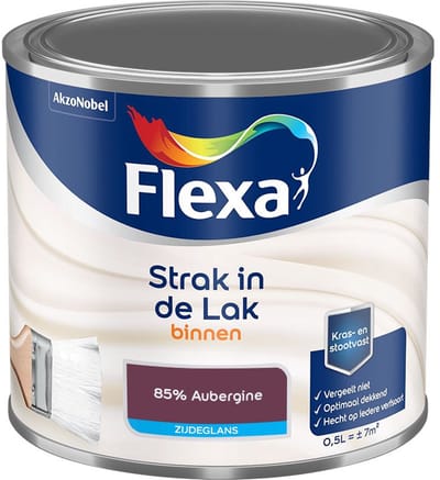 Flexa - Strak In De Lak Binnenlak Zijdeglans - 85% Aubergine - Mengverf - 500 Ml