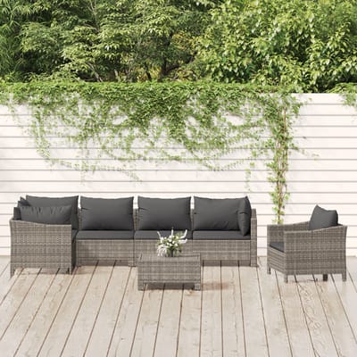 vidaXL - 7-delige - Loungeset - met - kussens - poly - rattan - grijs