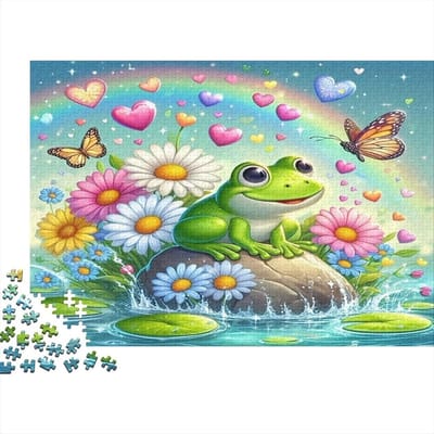 Kikker illustratie puzzel - Volwassen spel - Ontspanning thuis - Gerecycled materiaal - 1000 stukjes - Regenboog