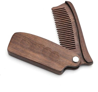 Opvouwbare kam - Inklapbaar - Baardkam - Kam - Zakkam - Kapper - Styling van baard en snor - Folding comb - Pocket comb - Kam voor broekzak - Hout - Bruin - Jonyx