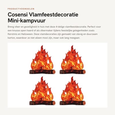 Dailygoods- Vlamfeestdecoratie 4-delig - Vlamkarton - Duurzaam - Opvouwbaar - Decoratie voor Kerstmis/Halloween - Stevig materiaal