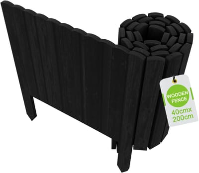 200x40cm Houten Gazonrand, Bedrand, Maairand Rollborder, Bedrand met Pinnen, Palissaderolset, Decoratief Tuinhek voor Tuingrens/Patio/Bloembed (Antraciet) NAIZY