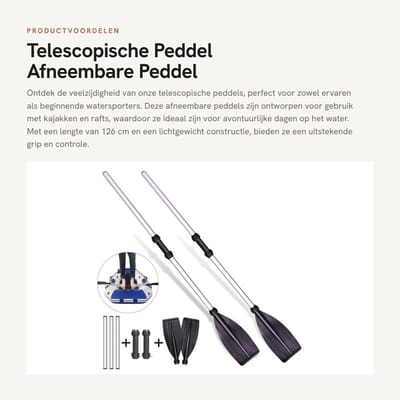 Dailygoods- Peddel 2 Stuks - Telescopische Peddel - Afneembare Peddel - Lengte 126 cm - Legering/ABS - Geribbelde Messen - Bootpeddel