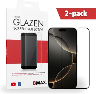 2-pack BMAX Screenprotector geschikt voor Apple iPhone 16 Pro Max - Full Cover gehard glas - Apple screenprotectors - Telefoonaccessoires - Telefonie & Accessoires - Beschermglas - Glas screenprotectors - Zwart
