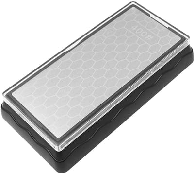 JHUBERS- Slijpsteen Dubbelzijdig 400/1000 - Diamantslijper - Antislip Basis - Voor Keukenmessen/Scharen - Efficiënt Schuren - Ovaal Gat voor Steenslag
