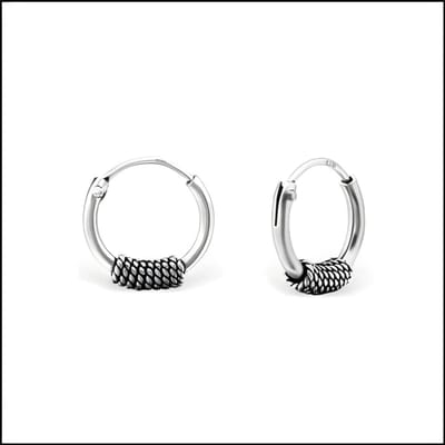 Aramat Jewels | Oorringen | 925 Zilveren Bali Oorringen Geoxideerd - Etnisch Design | 10mm / Groningen | |2mm | Zilver | Kinderen, Volwassenen | Verkleurd niet