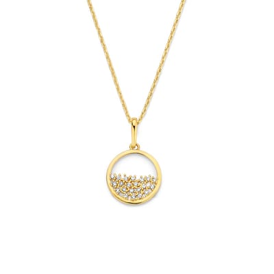 New Bling 9NBG-0748 Gouden ketting met Hangertje - Rondje - Cirkel - Zirkonia - 10,7mm - Ankerschakel - 39+3+3cm - 14 Karaat - Goud