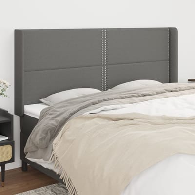 vidaXL - Hoofdbord - met - randen - 203x16x118/128 - cm - stof - donkergrijs