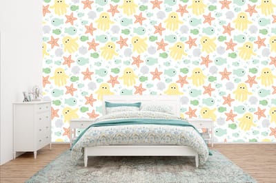 Behang - Fotobehang Zeedieren - Baby - Schelpen - Breedte 400 cm x hoogte 240 cm
