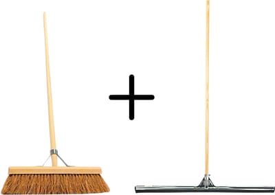 Synx Tools Coco Binnenbezem 40cm + Vloertrekker 75cm met Steel 150cm - Zaalveger – Vloerreiniger – Moppen - Zachte bezem kokos Met steel 150cm