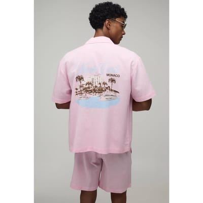 Monte Carlo Oversized Shirt & Short Set Met Rugprint | Pink | Size Large