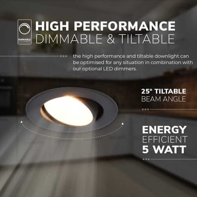 3x HOFTRONIC Malta - Kantelbare inbouwspot - LED - Rond zaagmaat 60-67mm - Zwart - Dimbaar - 5 Watt - 480 lumen - 230V - 2700K Extra warm wit - Plafondspots - Inbouwspot voor badkamer en buiten - 5 jaar garantie