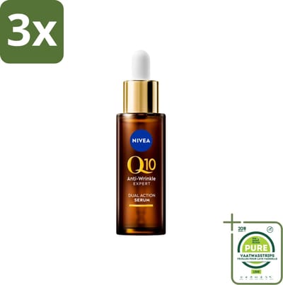 3 x NIVEA - Gezichtsserum - Q10 Dubbele Werking Anti-Rimpel - Dubbele werking - Vermindert & voorkomt rimpels - 30 ml - Grootverpakking - NIVEA Q10 Serum - Anti-rimpel Serum - Rimpelvermindering - Anti-aging Serum - Glycatie