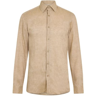 Boss Herenoverhemd van linnen met puntkraag en lange mouwen, geschikt voor formele gelegenheden (Licht Beige)