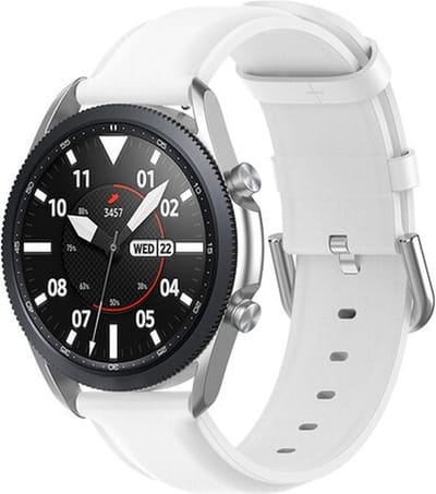 By Qubix - Classic leren bandje 20mm - Wit - Geschikt voor Samsung Galaxy Watch 7 (40 & 44mm) - Galaxy Watch FE - Galaxy Watch 6 - Galaxy Watch 6 Pro - Galaxy Watch 5 - 5 Pro - Galaxy Watch 4 - 4 Classic - Active 2 - Watch 3 (41mm)