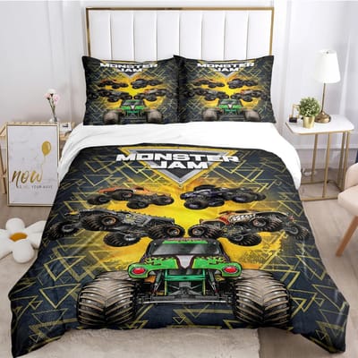 3D Geprint M-Monster Truck Beddengoedset, Het Dekbedovertrek en Kussensloop voor Jongens 75*50cm Eenpersoons Tweepersoons Queen Kingsize voor Slaapkamerdecoratie 90x200cm