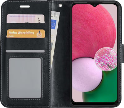 Hoesje Met Pasjeshouder - Geschikt voor Samsung Galaxy A13 5G - Luxe Bookcase Portemonee - Flip Case - Kunstleer Book Case - Flipcase - Book Cover - Walletcase - Portemonneehoes - Zwart
