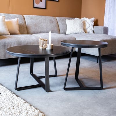 Dimehouse Salontafel Set van 2 Tanner Rond Marmerlook Zwart Rond - 69 x 69 x 40 cm - Marmer - Modern - Rond