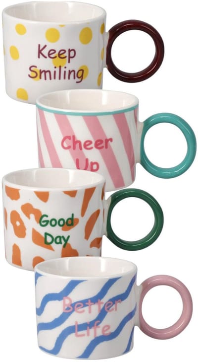 Siaki Koffiemokken Colourful Joy - set 4x stuks - porselein - multi kleuren - 200 ml - theemokken