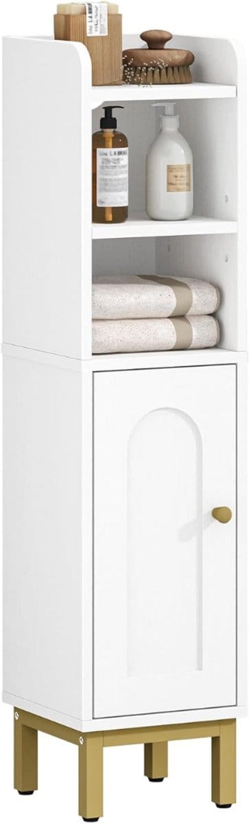 HEZIVO® Smalle Kast - Bijzettafel met Lade - Ruimtebesparend - Badkamerkast met Deur en Planken - Wit