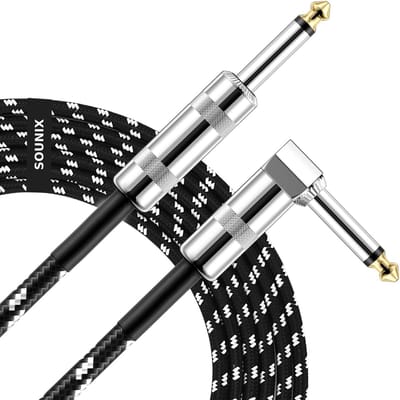 Sounix Gitaarkabel Instrumentkabel - 6.35 mm naar 6.35 mm Gitaarkabel - Gold Plated - L-shape - 3m - Zwart