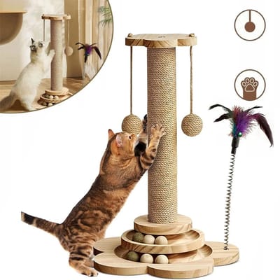 Bresht Krabpaal - Krabzuil - Houten voet - Interactief speelplezier - Voor kittens/katten - Eenvoudig te monteren - Houtlook