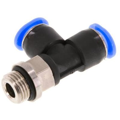 4mm x R1/8'' rechte hoek T-stuk Messing/PBT Insteekfitting Buitendraad Draaibaar Compact Ontwerp NBR [2 Stuks]