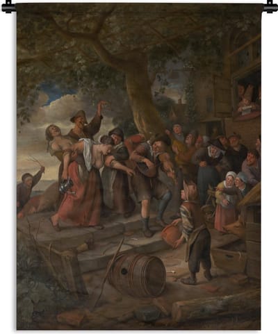 Wandkleed Jan Steen - Wie een varken is moet in het kot - Schilderij van Jan Steen Wandkleed katoen 60x80 cm - Wandtapijt met foto