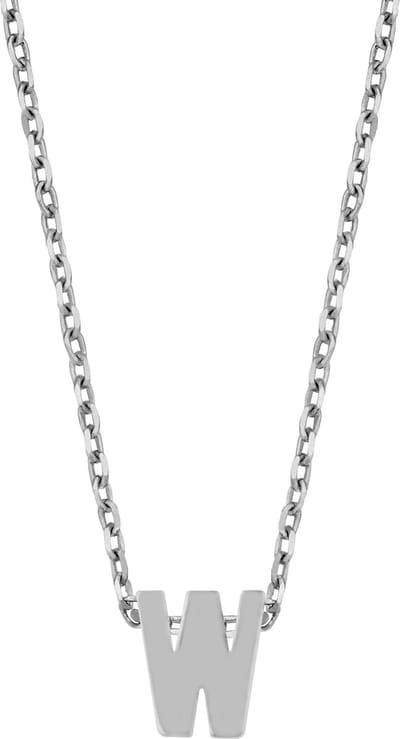 New Bling 9NB-907W Zilveren Ketting Dames - letterhanger - W - Initiaal sieraad - Zilverkleurig