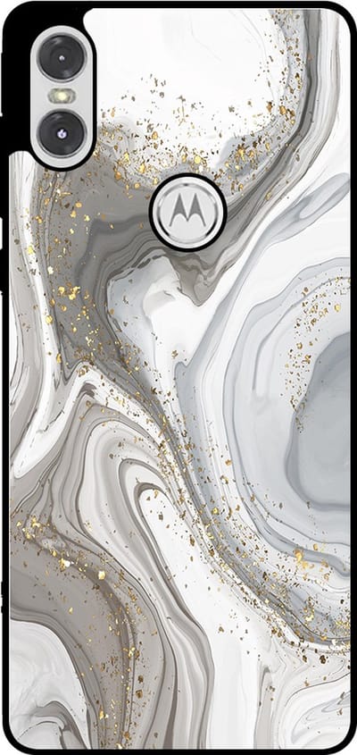Smartphonica Telefoonhoesje Geschikt voor Motorola One P30 Play met marmer opdruk - TPU backcover case marble design - Zilver geschikt voor Motorola One P30 Play