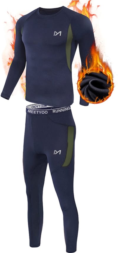 MEETHOO Thermo Ondergoed Set voor Heren - Thermokleding Set - Thermobroek + Thermoshirt - Wintersport kleding - onderkleding-Blauw-L