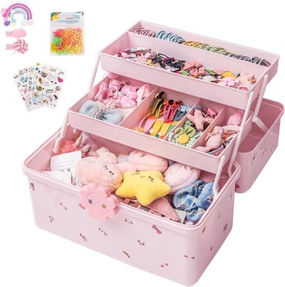 Opbergdoos Haaraccessoires - Organisator Kinderen - Sieraden Opbergen - Drielaags Ontwerp - Groot Formaat - Wit