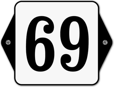 Huisnummerbord klassiek - huisnummer 69 - 16 x 12 cm - wit - schroeven  - nummerbord  - voordeur