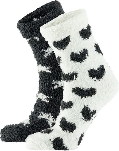 Apollo bedsokken / huissokken - dames - 2-pack - zwart/wit - one size - Slaapsokken - Slofsokken