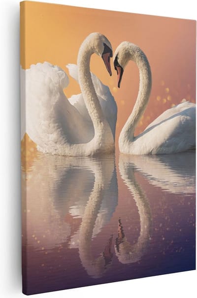 Artaza Canvas Schilderij Zwaan - 40x50 cm - Muurdecoratie Vogels - Wanddecoratie Liefde - Kamer Accessoires