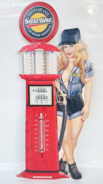 Blikken thermometer HK231 groot model Motor Oil Gasoline voor binnen of buiten hoogte 48 cm - celsius en fahrenheit nostalgic vintage art