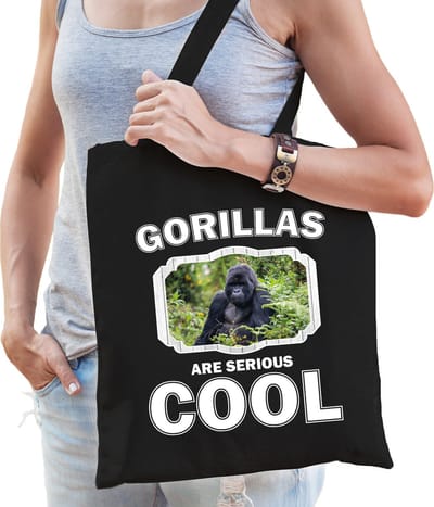 Dieren gorilla katoenen tasje volw + kind zwart - gorillas are cool boodschappentas/ gymtas / sporttas - cadeau gorilla apen fan