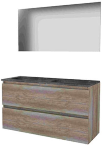 Basic-Line Basic 46 Badkamermeubelset - 120 x 46 cm - Greeploos - 2 Lades - Hardstenen Wastafel - 2 Kraangaten - Spiegel - Scotch Oak