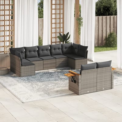 vidaXL - 9-delige - Loungeset - met - kussens - poly - rattan - grijs