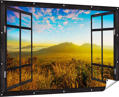 Gards Tuinposter Doorkijk Bergen met Mist in Thailand - 180x120 cm - Tuindoek - Tuindecoratie - Wanddecoratie buiten - Tuinschilderij