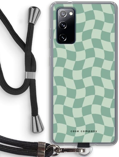 Case Company® - Hoesje met koord geschikt voor Samsung Galaxy S20 FE / S20 FE 5G hoesje met Koord - Grid Groen - Telefoonhoesje met Zwart Koord - Bescherming aan alle Kanten en Over de Schermrand