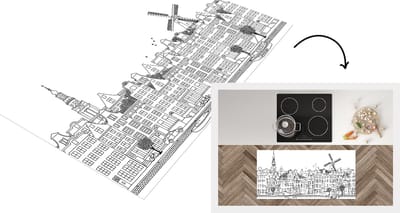Keukenloper - Loper keuken - Skyline - Amsterdam - Zwart - Wit - 120x60 cm - Keukenloper vinyl