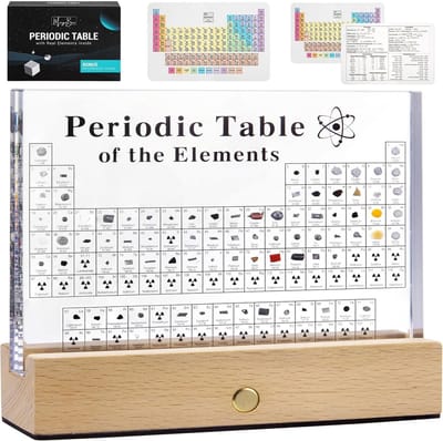 Periodiek Systeem van Elementen met Echte Monsters in Acryl Display