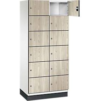 C+P Cambio lockerkast, 2 vakken, 12 vakken, met plint, B 800 x D 525 x H 1980 mm, verkeerswit / essenhout decor